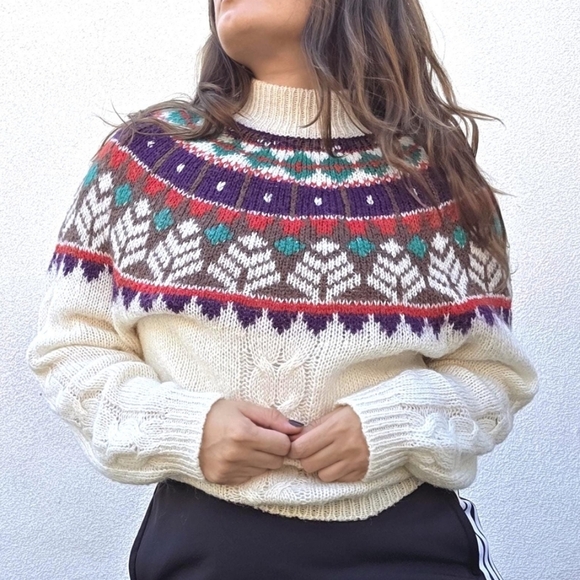Vintage Sweaters - Vintage Nordic Style Winter Sweater by DD Sloane / 1990s White Pullover Jumper
